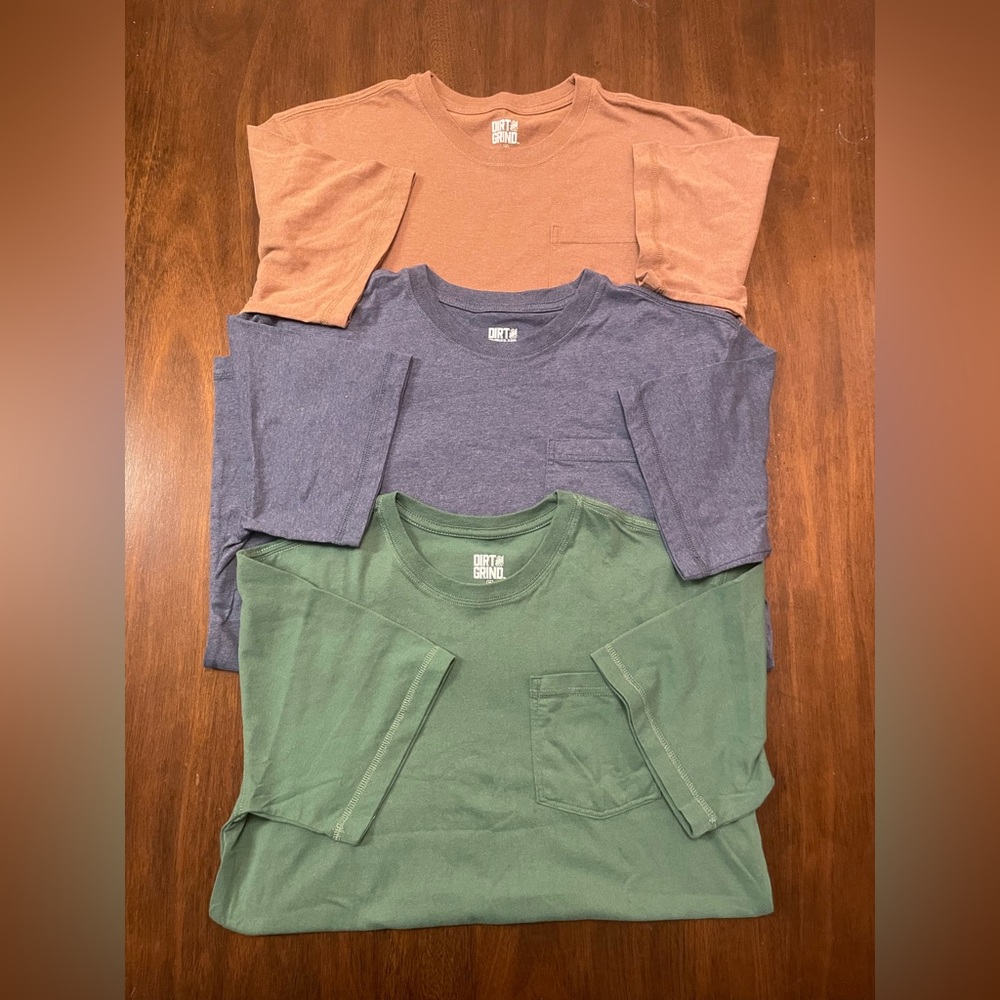 Dirt & Grind Pocket Tee Trio - Rust Brown, Heather Blue, Forest Green